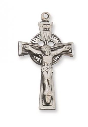 Crucifix Pendant Celtic 1-1/8 inch Sterling Silver