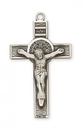 Crucifix Pendant St. Benedict Medal 1.5 inch Sterling Silver