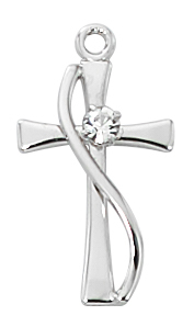 Cross Pendant With Crystal 3/4 inch Sterling Silver