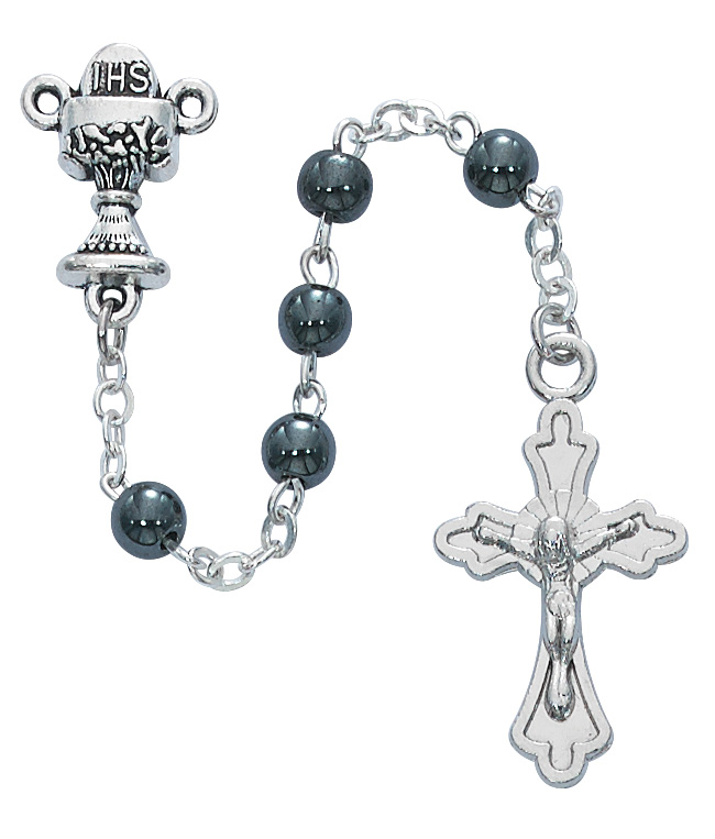 Hematite Communion Rosary with Cross