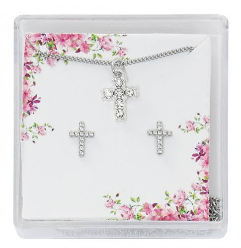 First Communion Jewelry Set Crystal Cross Small