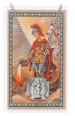 St. Florian Pewter Medal With Holy Card