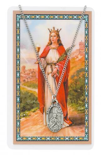 St. Barbara Pewter Medal With Holy Card