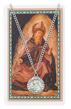 St. Augustine Pewter Medal With Holy Card