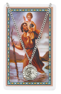 St. Christopher Pewter Medal With Holy Card