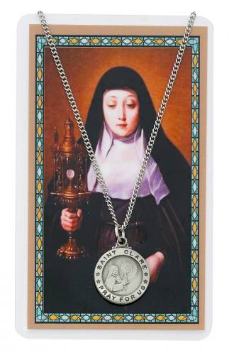 St. Clare Pewter Medal With Holy Card
