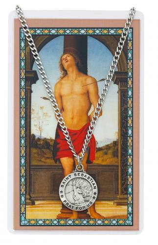 Saint Sebastian Pewter Medal With Holy Card