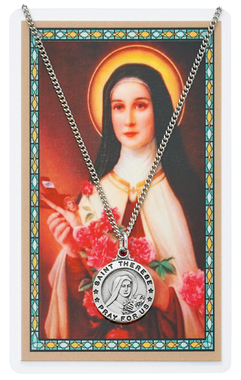 St. Therese Lisieux Pewter Medal With Holy Card