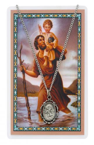 St. Christopher Pewter Medal With Holy Card