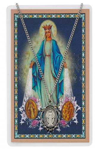 Mary Our Lady of Miraculous Medal Pewter Medal With Holy Card