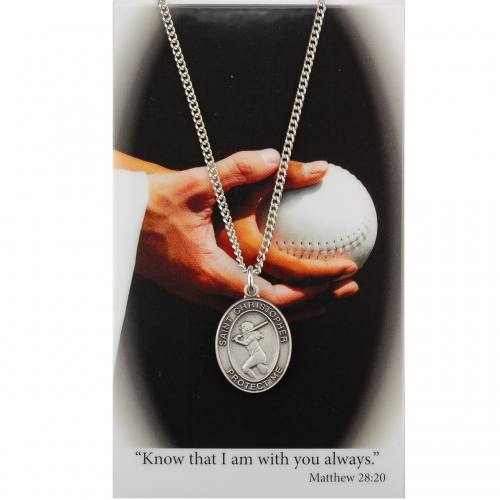 Sport Medal St. Christopher Softball Women 3/4 in Pewter Silver