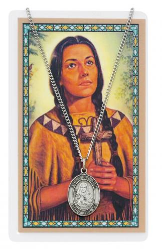 St. Kateri Tekakwitha Pewter Medal With Holy Card