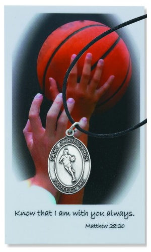 Sport Medal St. Christopher Basketball Men 1 inch Pewter Silver