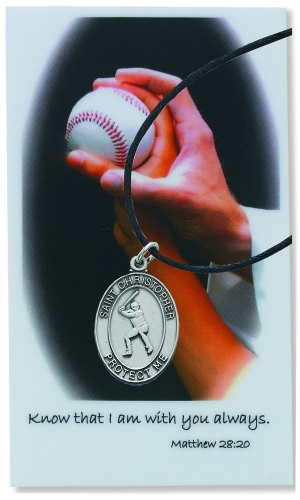 Sport Medal St. Christopher Baseball Men 1 inch Pewter Silver