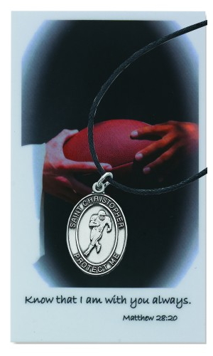 Sport Medal St. Christopher Football Men 1 inch Pewter Silver