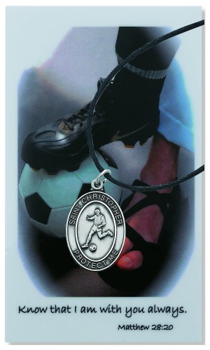 Sport Medal St. Christopher Soccer Men 1 inch Pewter Silver