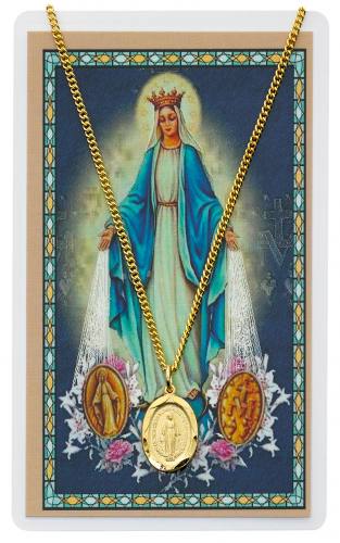 Mary Our Lady of Miraculous Medal Gold Plate Medal W/ Holy Card