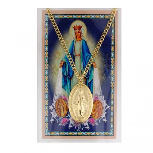 Mary Our Lady of Miraculous Medal Gold Plate Medal W/ Holy Card