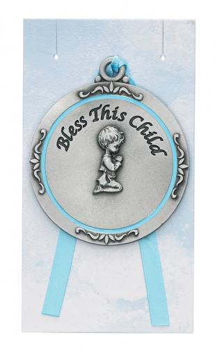 Crib Medal Pewter Bless This Child Boy