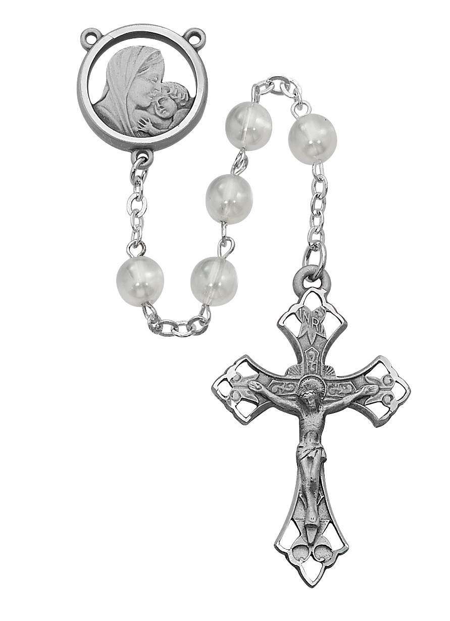 Mother and Child White Glass Rosary