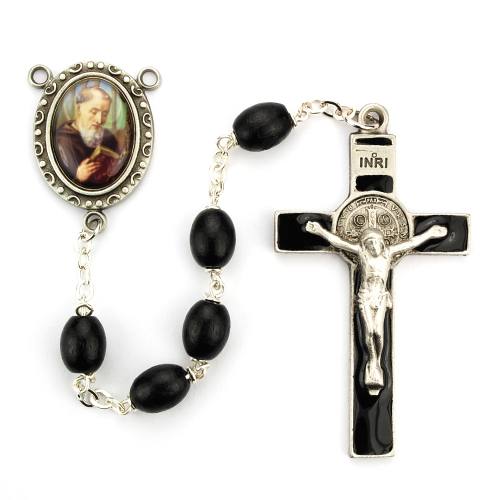 Rosary St. Benedict Norcia Pewter Enameled Black Wood Bead