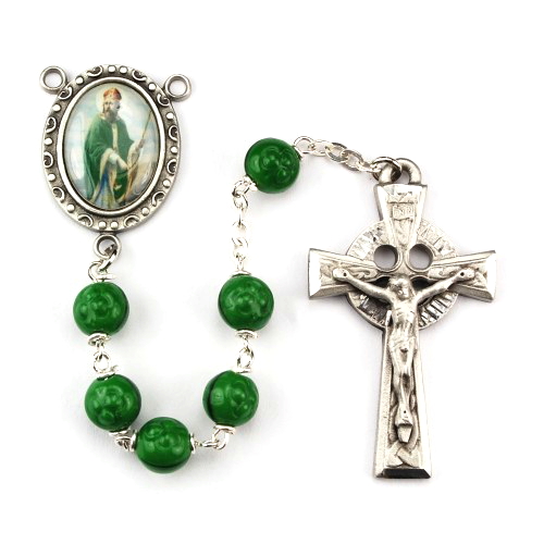 Rosary St. Patrick Pewter Silver Green Shamrock Beads