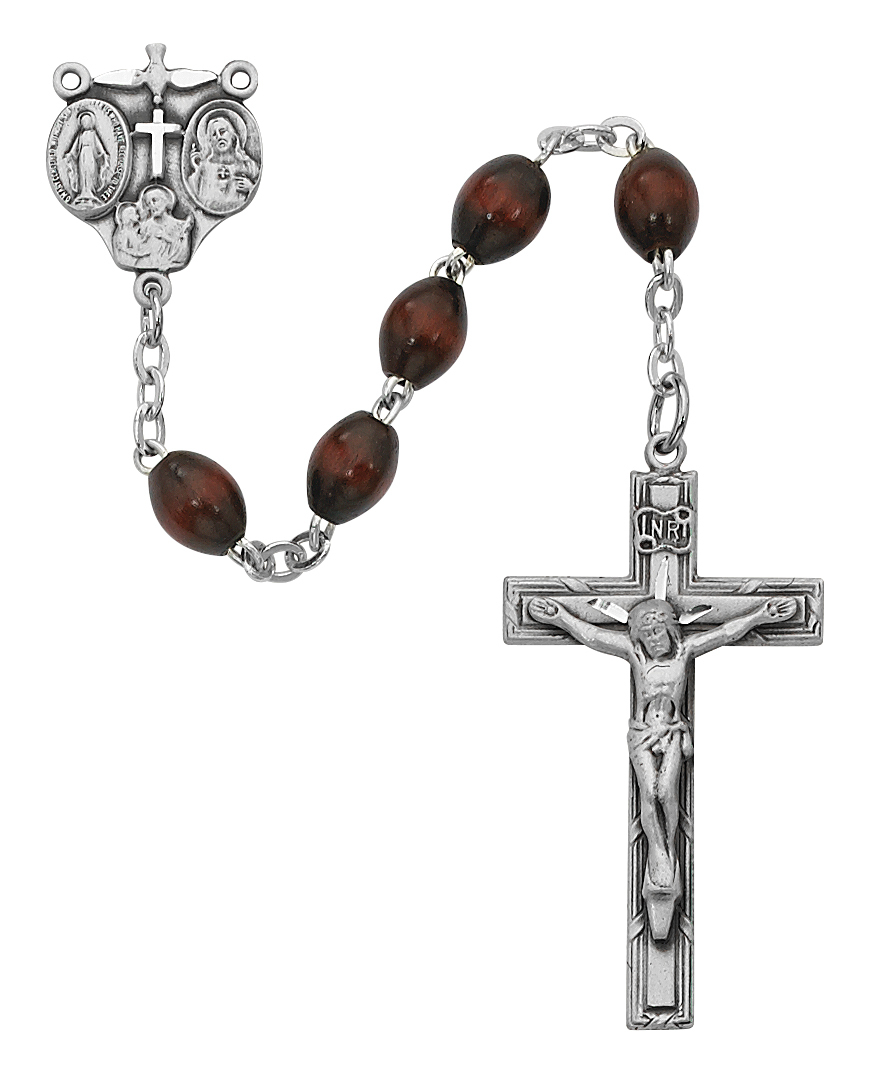 Brown Oval Wood Rosary
