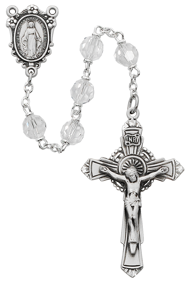 Crystal Tin Cut Rosary Sterling Silver