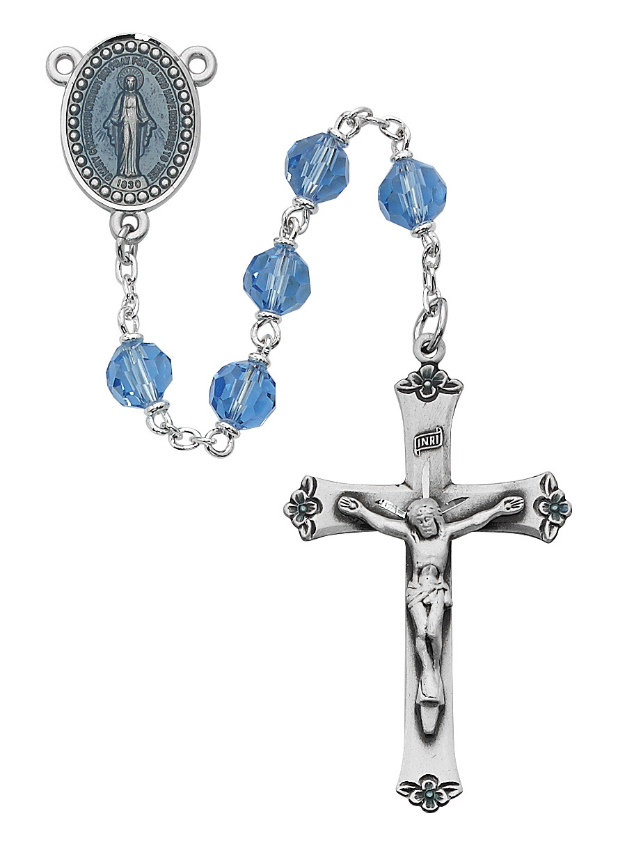 Blue Tin Cut Crystal Rosary