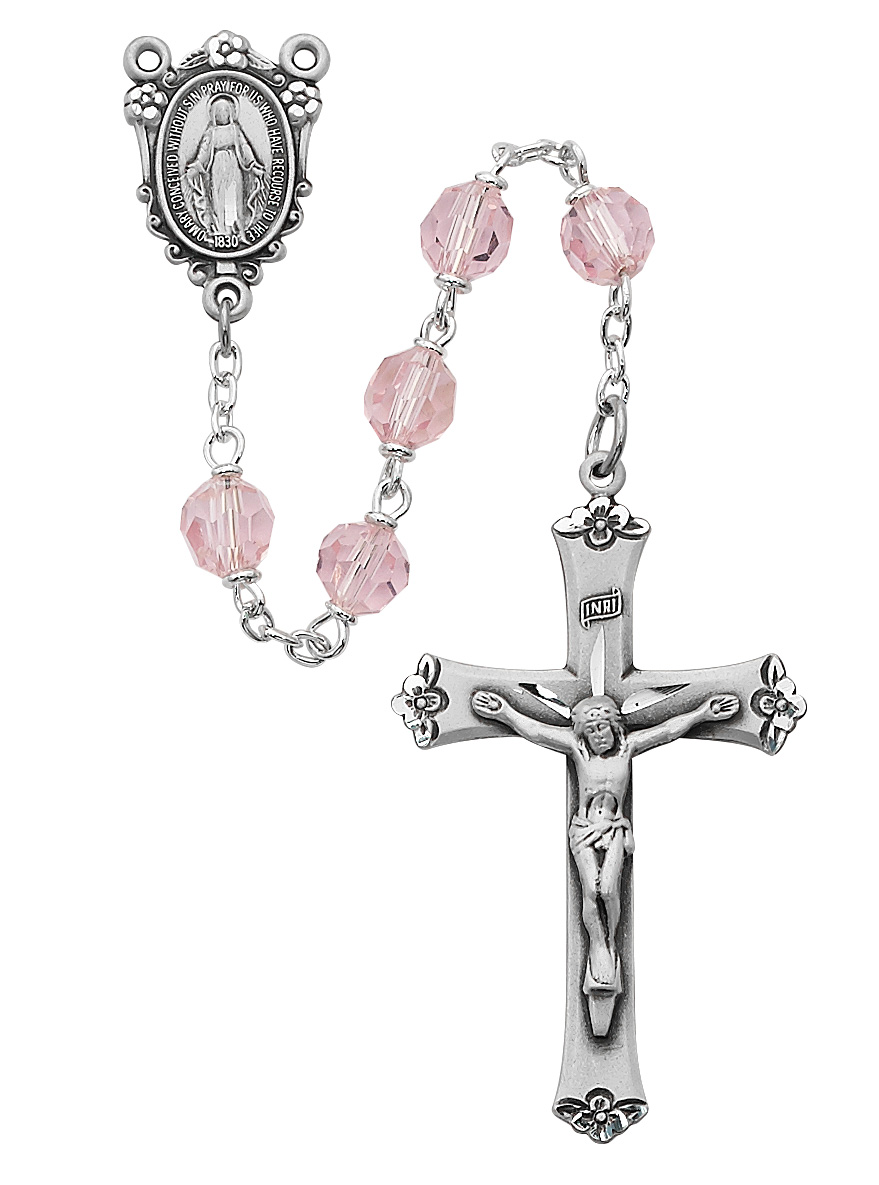 Pink Tin Cut Crystal Rosary