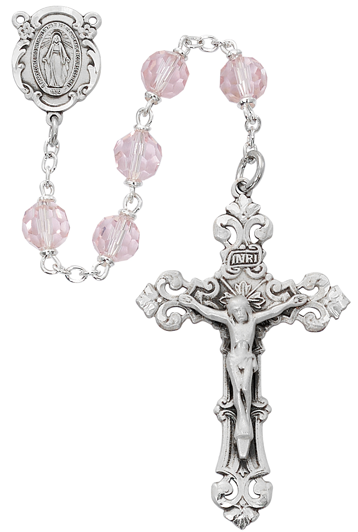 Pink Crystal Rosary Sterling Silver