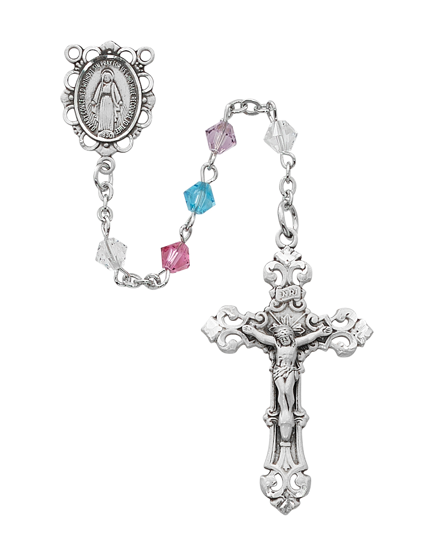 Multi Swarovski Crystal Bead Rosary Sterling Silver