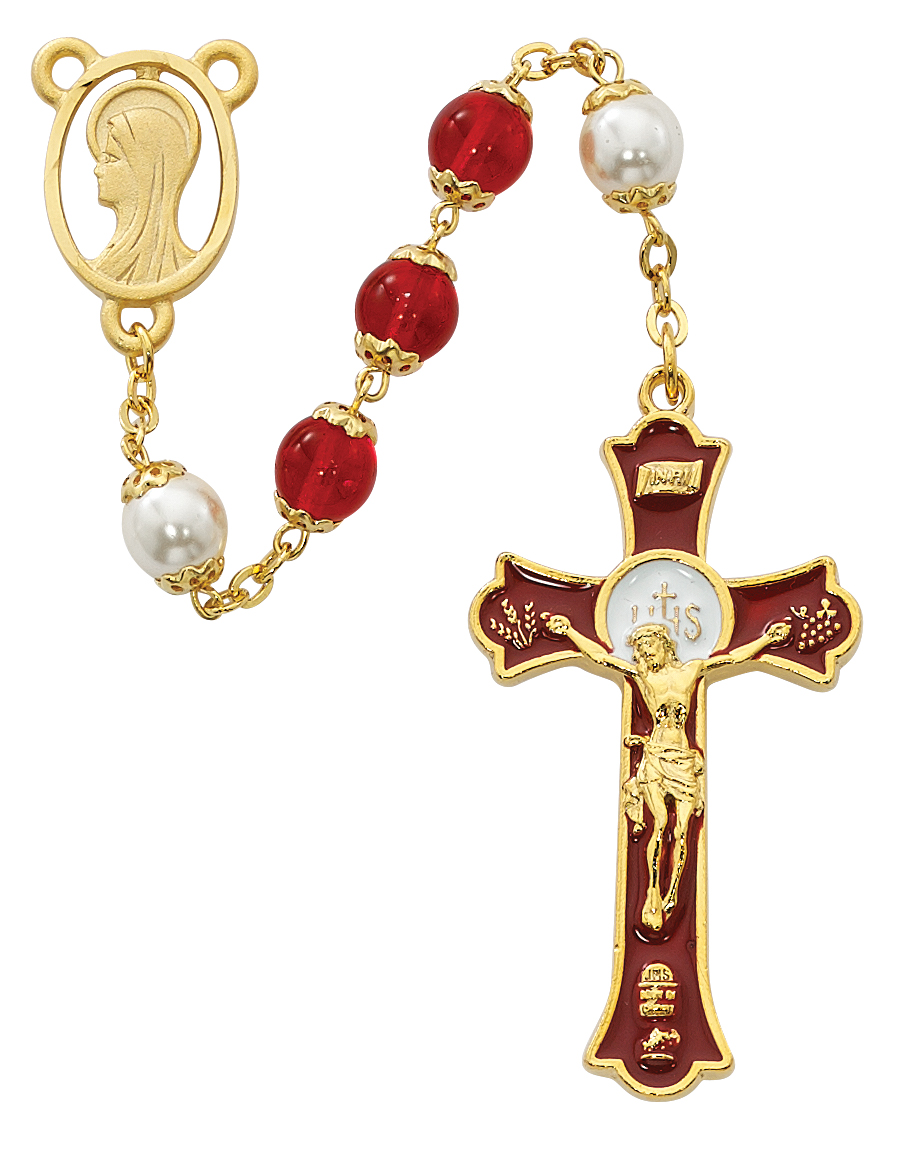 Red Holy Mass Crucifix Rosary