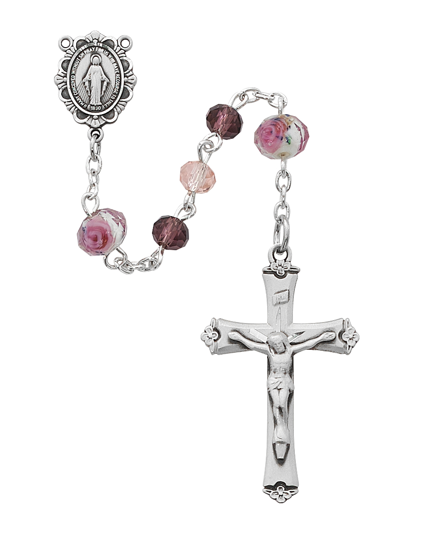 Pink Multi Tin Cut Crystal Rosary