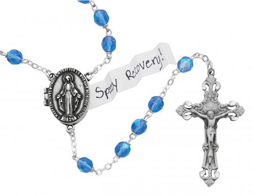 Rosary Miraculous Medal Prayer Petition Pewter Blue Glass Beads