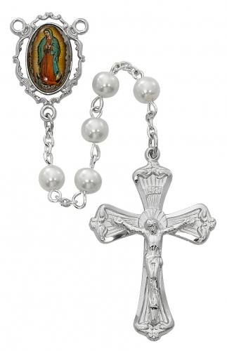 Rosary Mary Our Lady Guadalupe Pewter Glass Pearl Beads