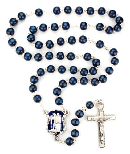 Rosary St. Michael Archangel Police Pewter Blue Wood Beads