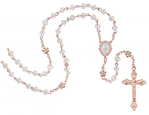 Rosary Miraculous Medal Rose Gold Crystal Beads