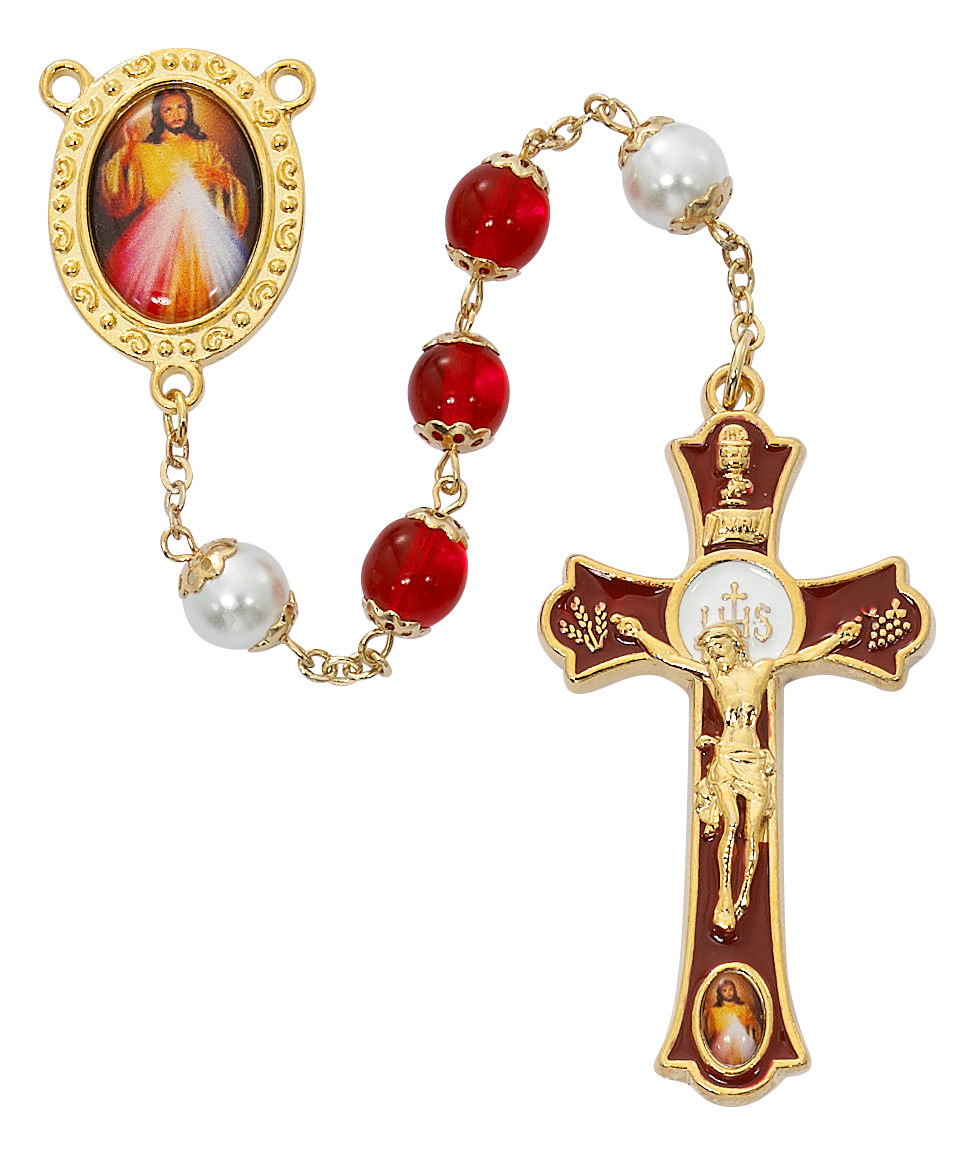 Red Divine Mercy Decal Mass Rosary