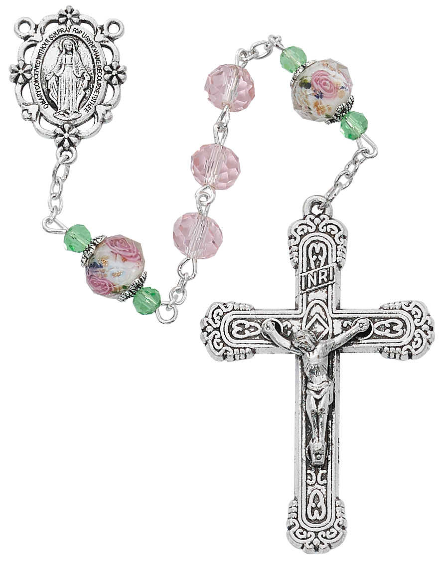 Pink & Flower Crystal Rosary