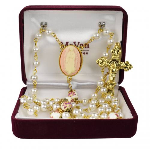 Rosary Mary Our Lady Guadalupe Resin Center Pearl Beads