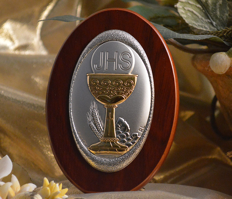 Icon Italian Silver First Communion Wood Plaque