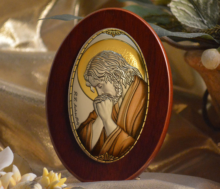 Icon Italian Silver Jesus Praying Wood Plaque
