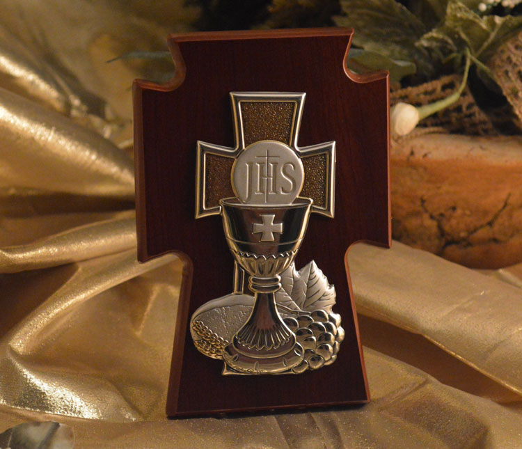 Icon Italian Silver First Communion Wood Plaque