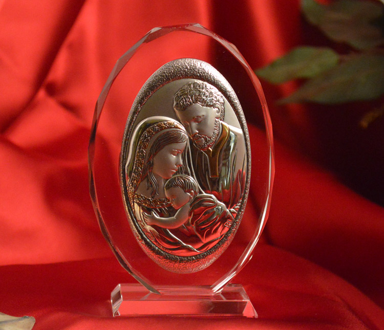 Icon Italian Silver Holy Family Glass Plaque