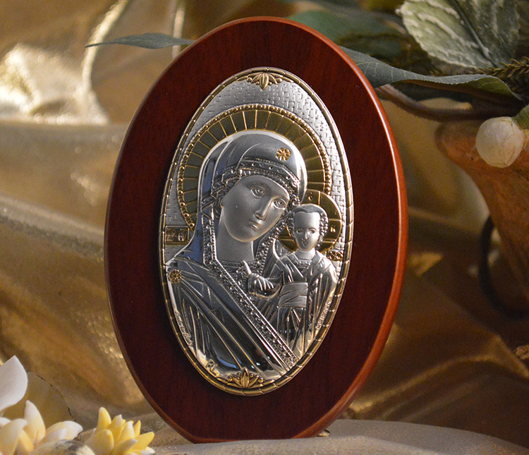 Icon Italian Silver Madonna & Child Wood Plaque