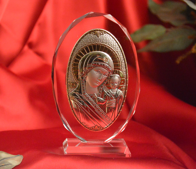 Icon Italian Silver Madonna & Child Glass Plaque