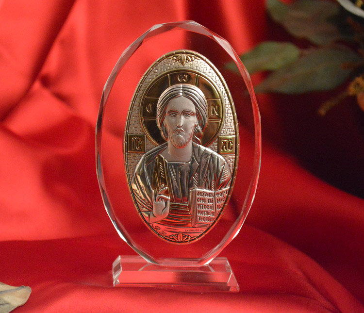 Icon Italian Silver Jesus Christ Glass Plaque