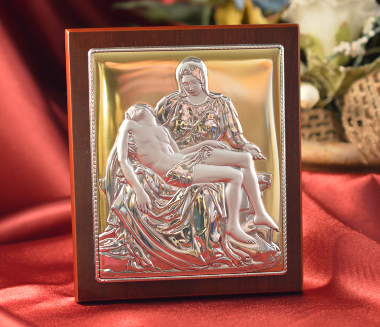 Icon Italian Silver Pieta Wood Plaque