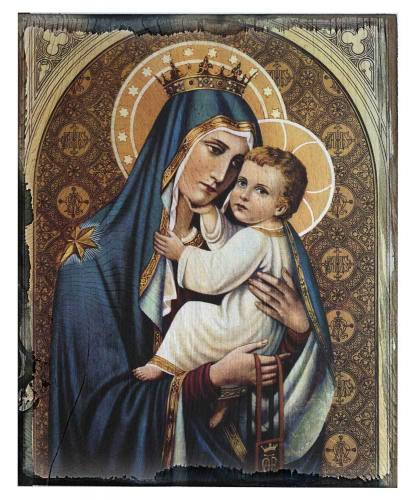 Plaque Mary Our Lady Mt Carmel 5 x 7 Rustic Cedar